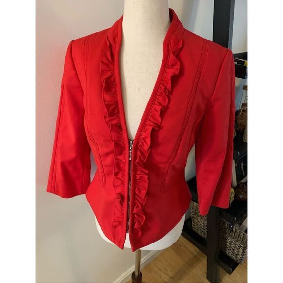 White House Black Market Jackets & Blazers - White House black market red styling ruffles size 4